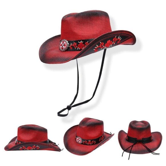 Red Western Straw Hat with Embellishments *Last One* main image 5